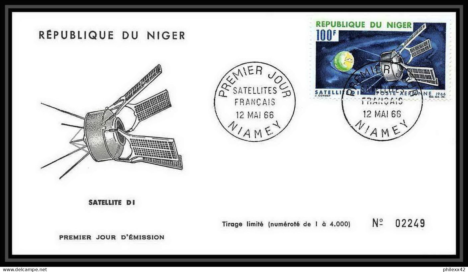 4955/ Espace Space Raumfahrt Lettre Cover Briefe Cosmos 12/5/1966 N° 61 PA - Poste Aérienne Satellite D1 FDC Niger - Afrique