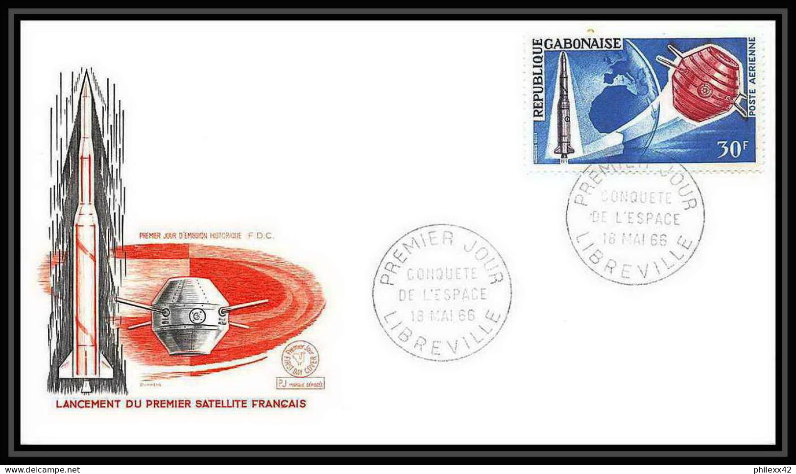 4982/ Gabon PA45/46 Espace Space Raumfahrt Lettre Cover Briefe Cosmos 18/5/1966 LANCEMENT DU PREMIER SATELLITE FRANCAIS  - Afrique