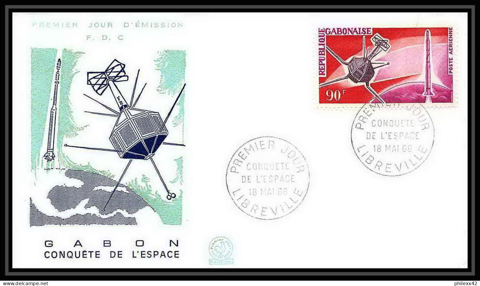 4982/ Gabon PA45/46 Espace Space Raumfahrt Lettre Cover Briefe Cosmos 18/5/1966 LANCEMENT DU PREMIER SATELLITE FRANCAIS  - Afrique