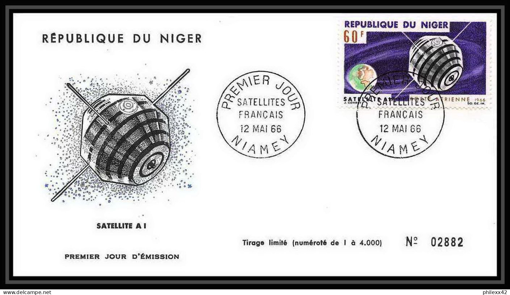 4960/ Niger PA 58/61 Satellites FUSEE DIAMANT Espace Space Raumfahrt Lettre Cover Briefe Cosmos 12/5/1966  - Afrika