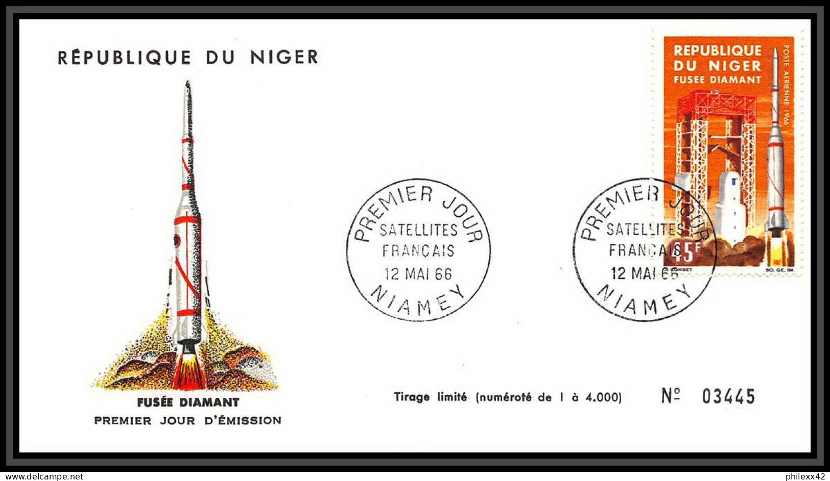 4960/ Niger PA 58/61 Satellites FUSEE DIAMANT Espace Space Raumfahrt Lettre Cover Briefe Cosmos 12/5/1966  - Afrique