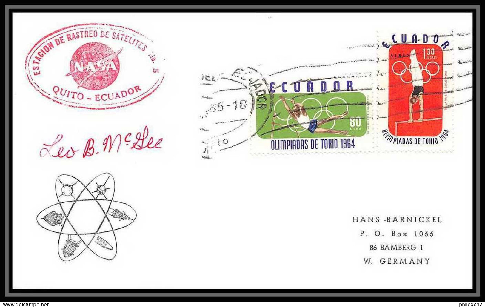 4684/ Estacion De Rastreo De Satellites N°5 Equateur Ecuador Espace (space) Lettre (cover) 1965 Signé Signed Autograph - América Del Sur