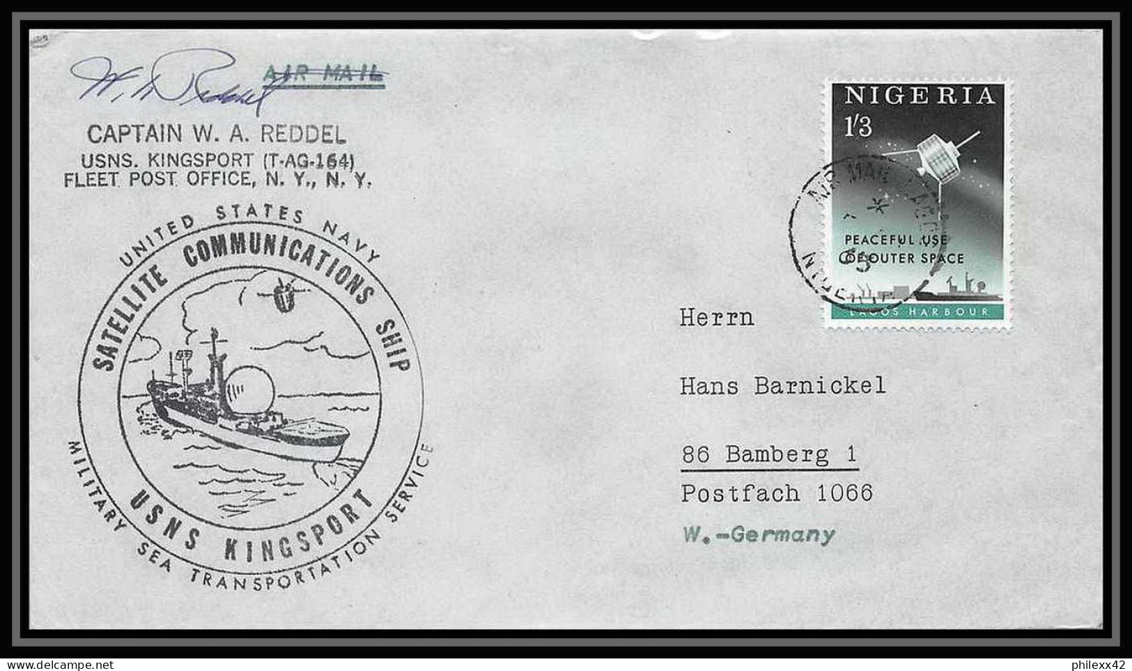 4646/ Nigeria Nasa USNS Kingsport (T-AG-164) Espace Space Lettre Cover 1965 Signé Reddel (signed Autograph)  - Africa