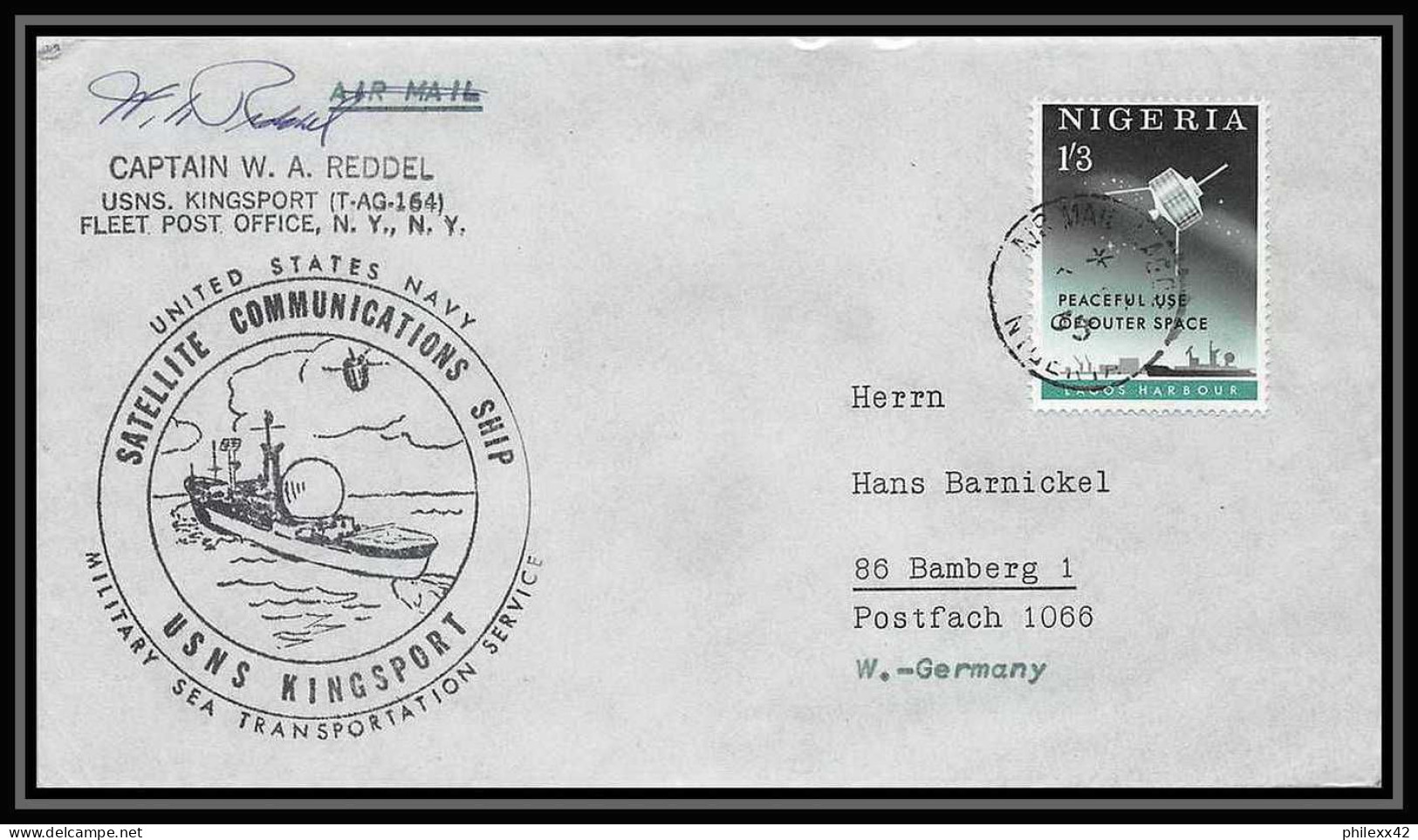 4646/ Nigeria Nasa USNS Kingsport (T-AG-164) Espace Space Lettre Cover 1965 Signé Reddel (signed Autograph)  - Afrique