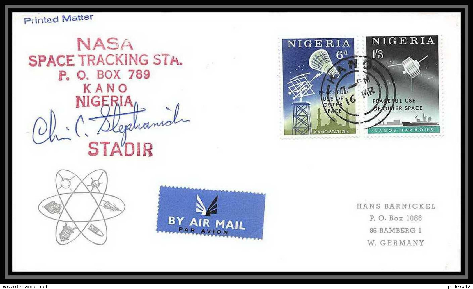 4649/ Nigeria Kano Nasa Space Station Tracking Espace Space Lettre Cover Briefe Cosmos 23/3/1965 (signed Autograph) - Africa