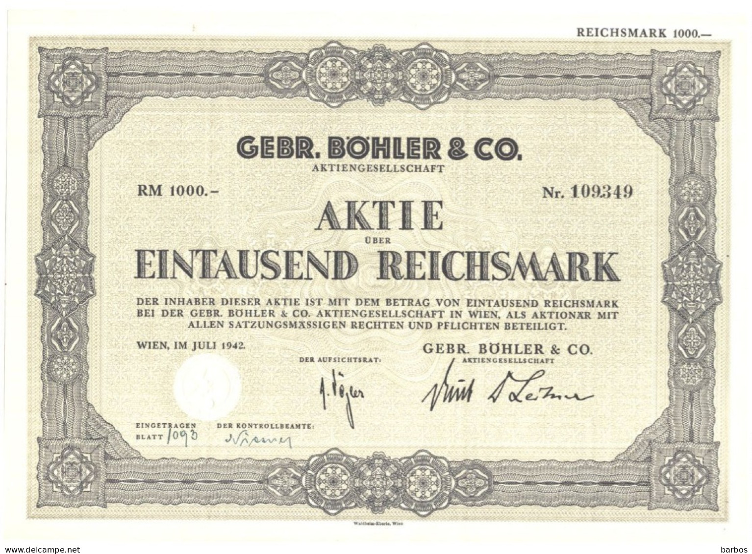 Germany Gebr. Böhler & C° A.G , Action, Wien, 1942 - G - I