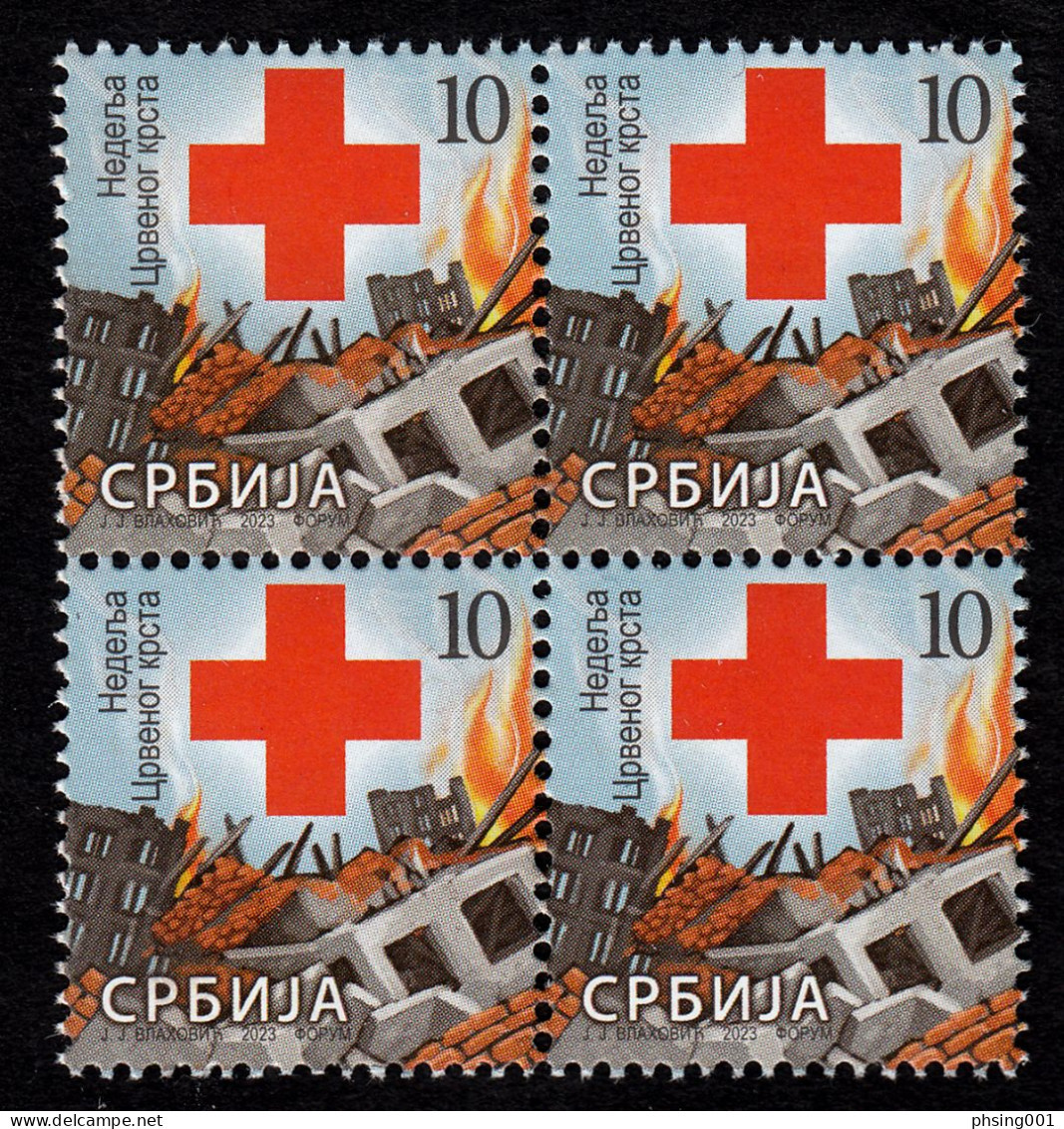 Serbia 2023 Red Cross Croix Rouge Rotes Kreuz, Tax, Charity, Surcharge, Block Of 4 MNH - Red Cross