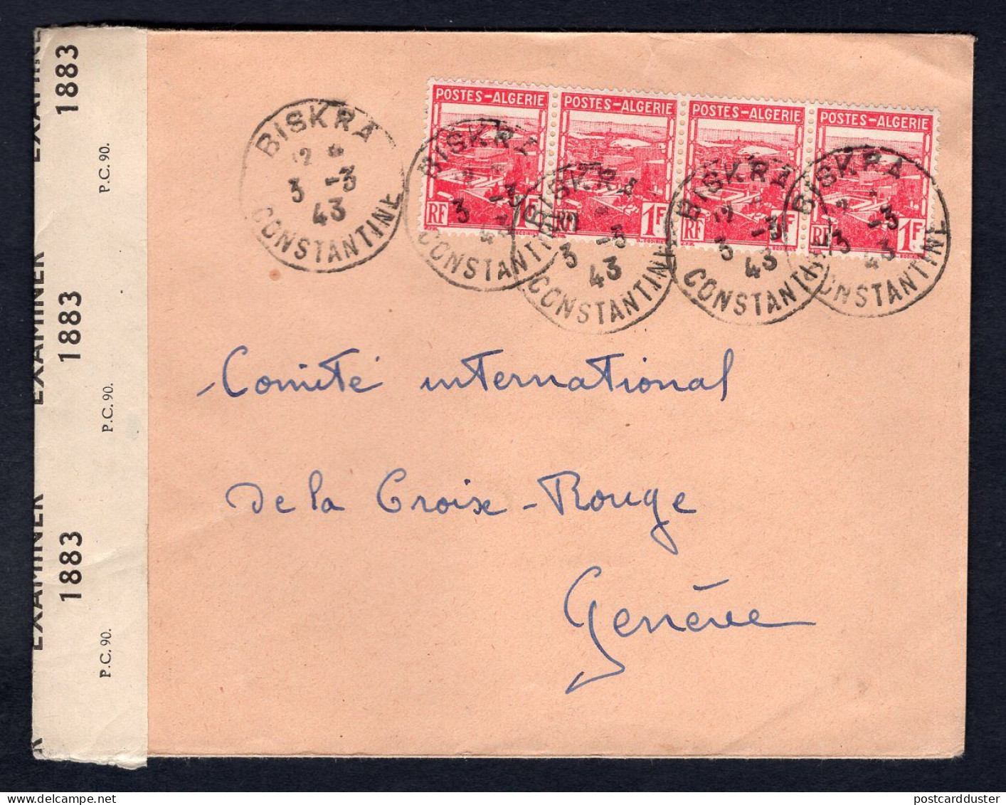 FRENCH ALGERIA Biskra 1943 Censored Cover To Switzerland (p4037) - Storia Postale