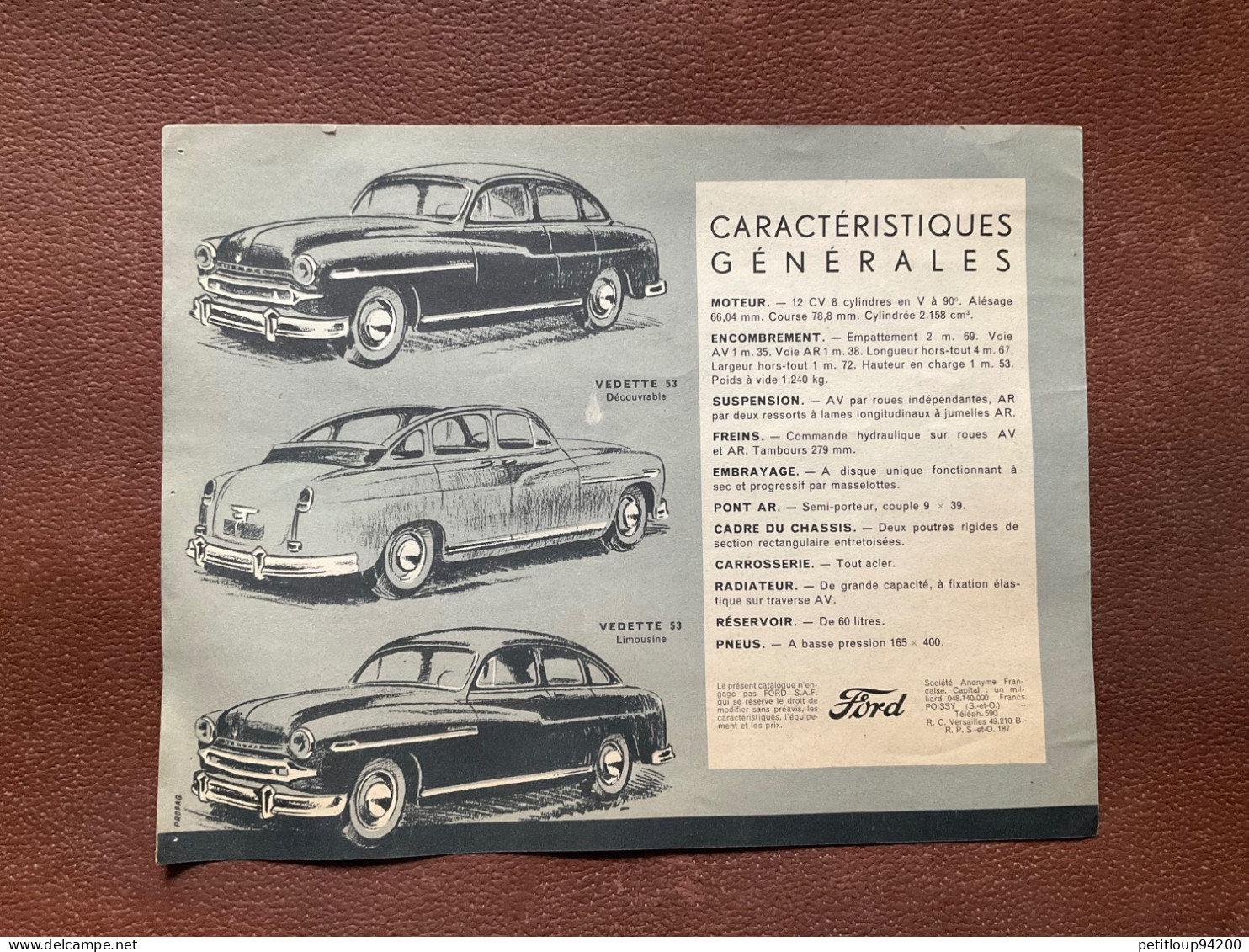 (16) DOCUMENT’Commercial FORD  Vedette 53 - Automobil