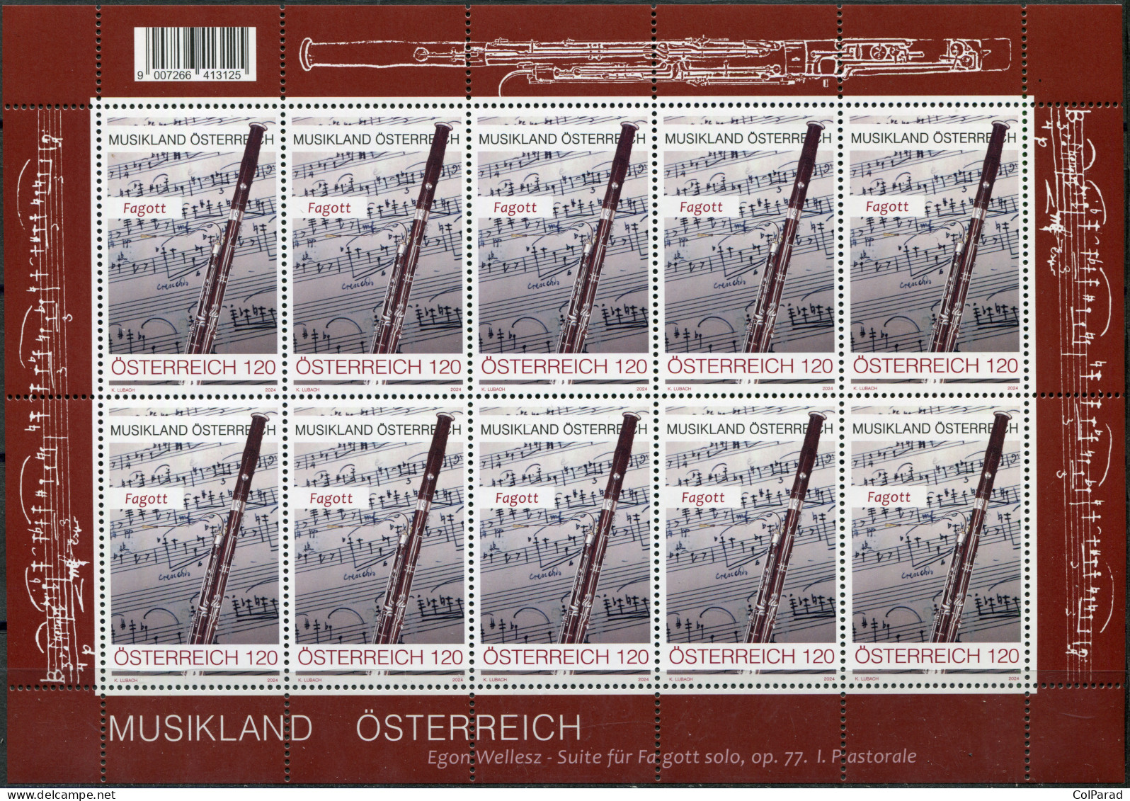 AUSTRIA - 2024 - MINIATURE SHEET MNH ** - Musical Instruments. Bassoon - Nuevos