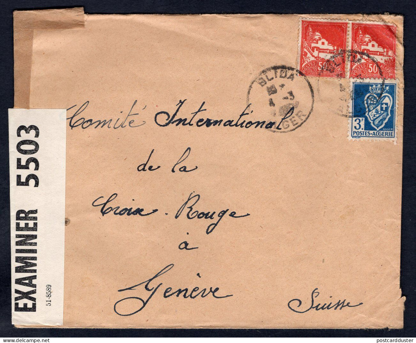 FRENCH ALGERIA Blida 1943 Censored Cover To Switzerland (p4077) - Lettres & Documents