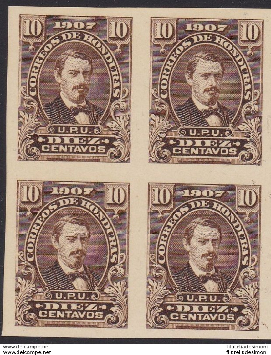 1907 HONDURAS, YT 104  10 C. Bruno QUARTINA NON DENTELLATA (*)/SENZA GOMMA - Sonstige - Amerika