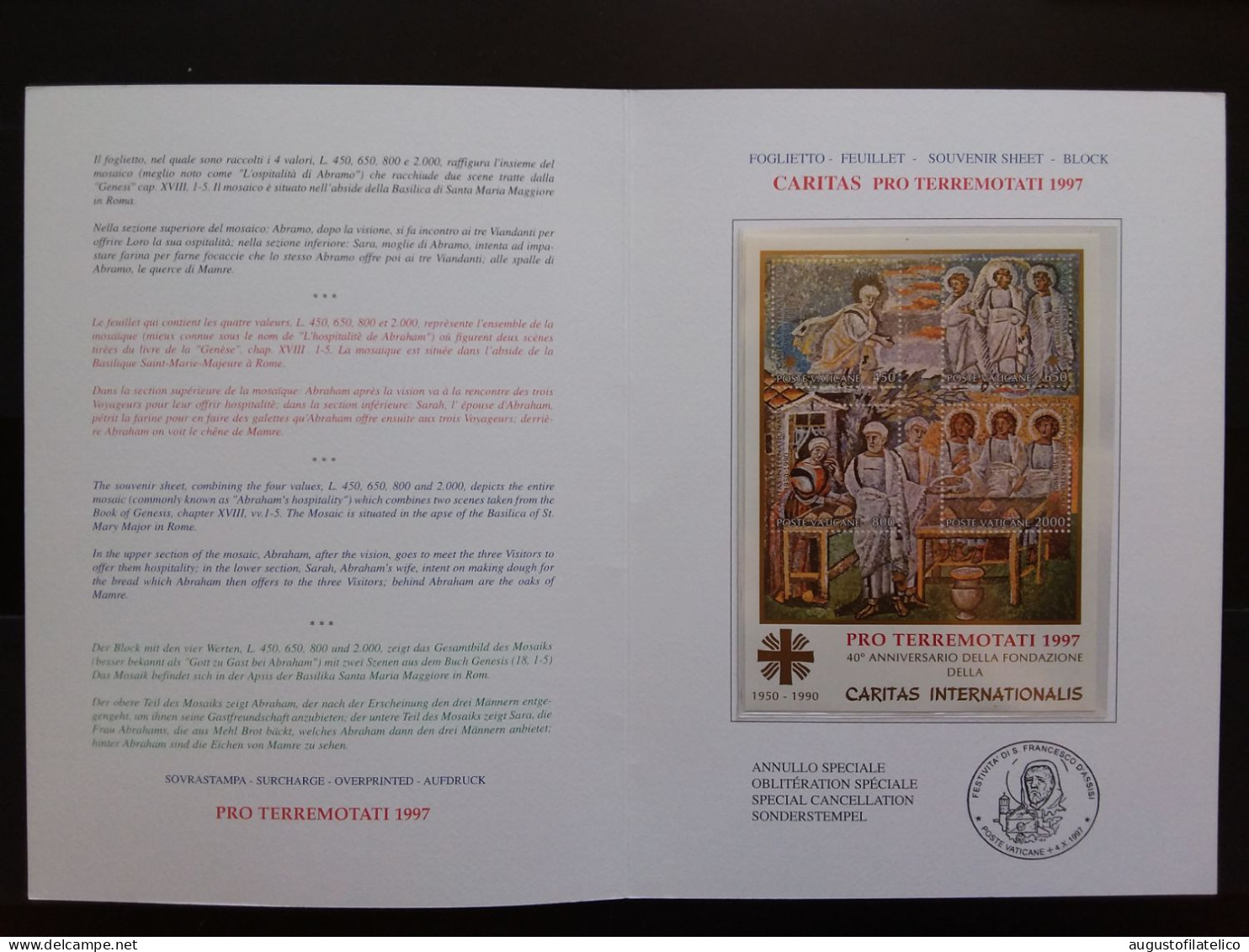 VATICANO - Folder Con BF Pro Terremotati 1997 - Tiratura Limitata - Nuovi ** + Spese Postali - Unused Stamps