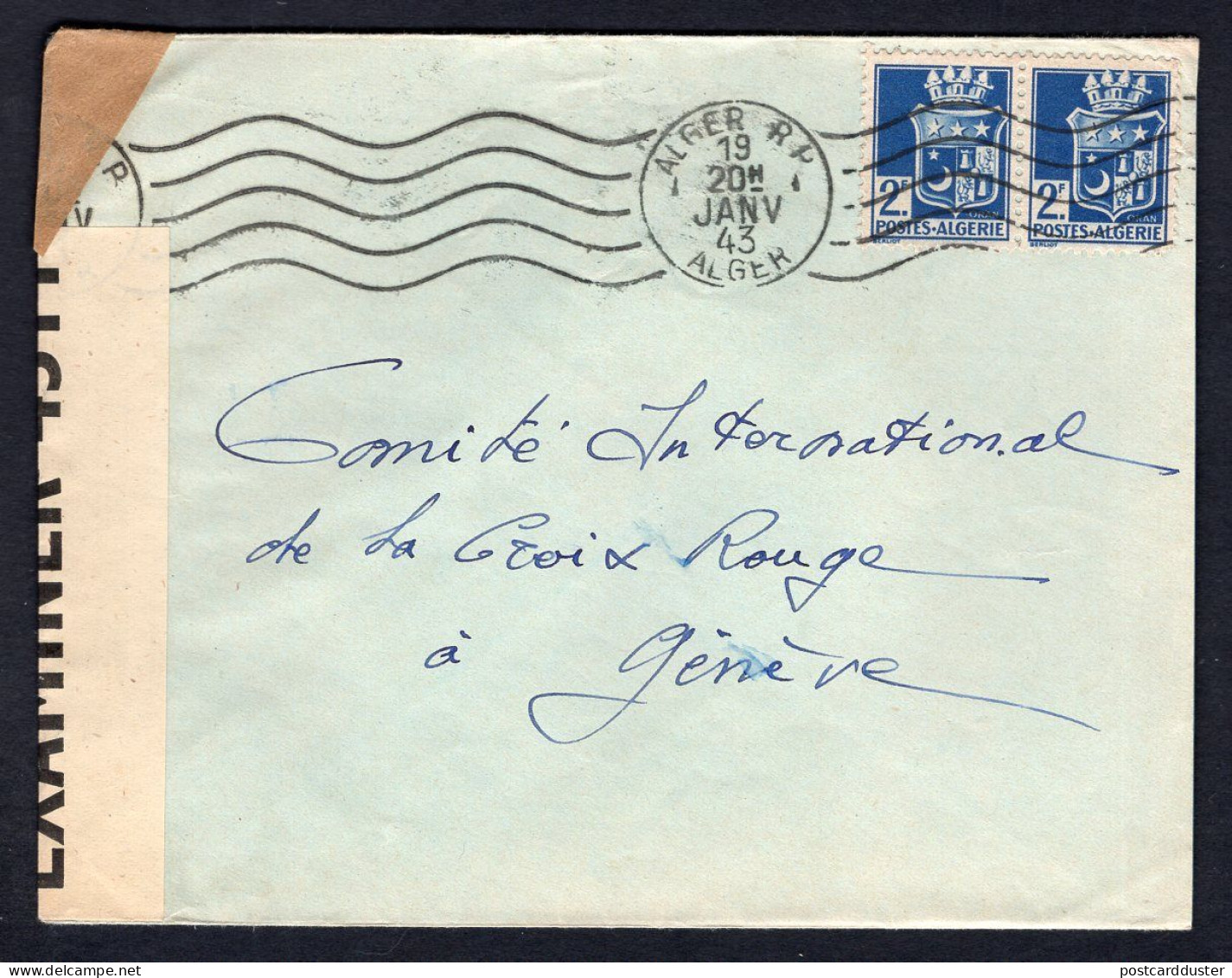 FRENCH ALGERIA Alger 1943 Censored Cover To Switzerland (p4090) - Lettres & Documents