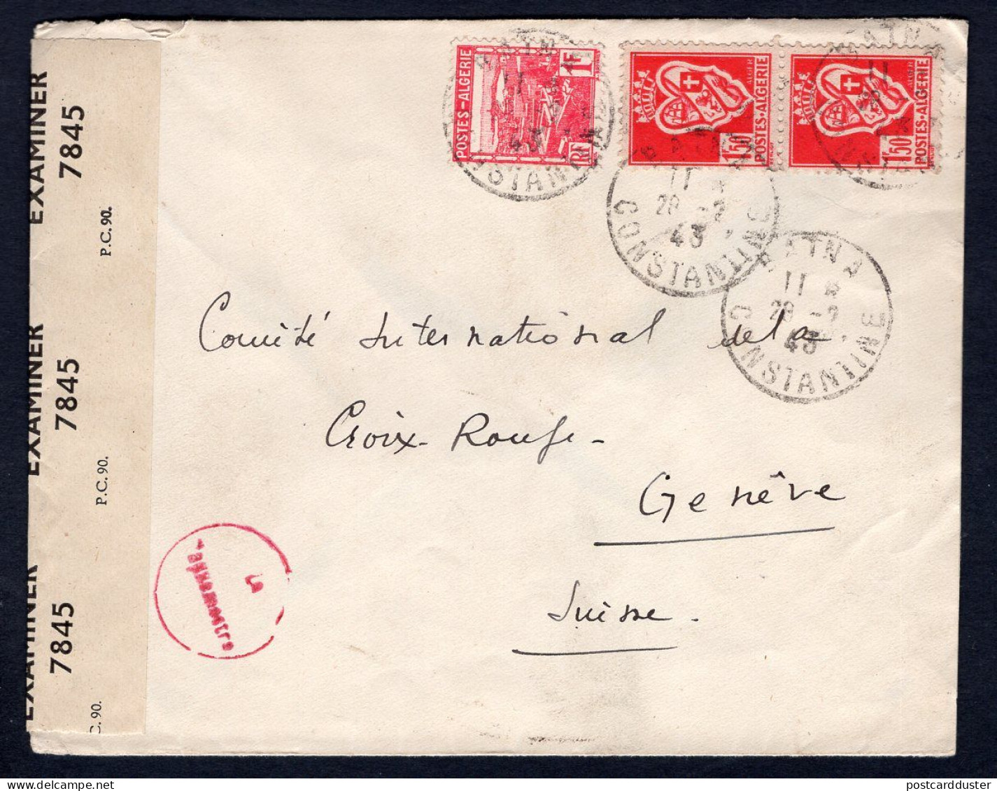 FRENCH ALGERIA Batna 1943 Censored Cover To Switzerland (p4097) - Covers & Documents
