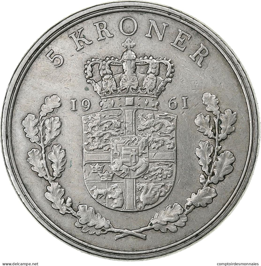 Danemark, Frederik IX, 5 Kroner, 1961, Copenhagen, Cupro-nickel, TTB, KM:853.1 - Noruega