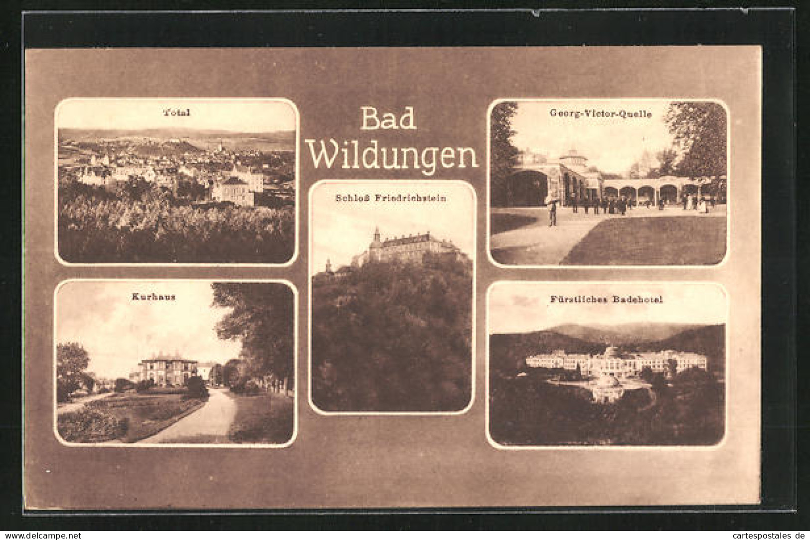 AK Bad Wildungen, Totalansicht, Schloss Friedrichstein, Georg-Victor-Quelle, Fürstliches Badehotel, Kurhaus  - Bad Wildungen