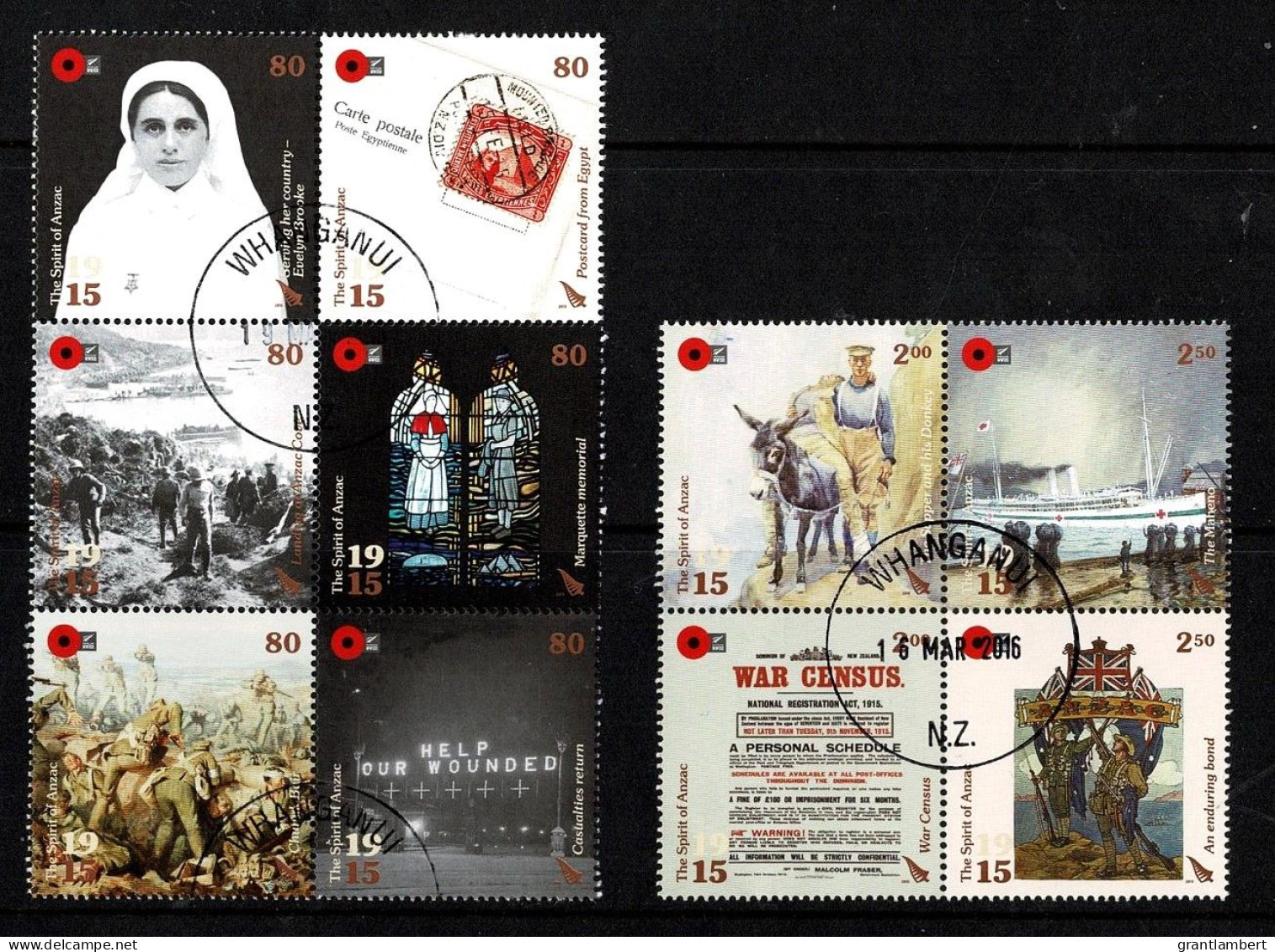 New Zealand 2015 Spirit Of ANZAC - World War I  Set Of 10 As Blocks CTO - Oblitérés