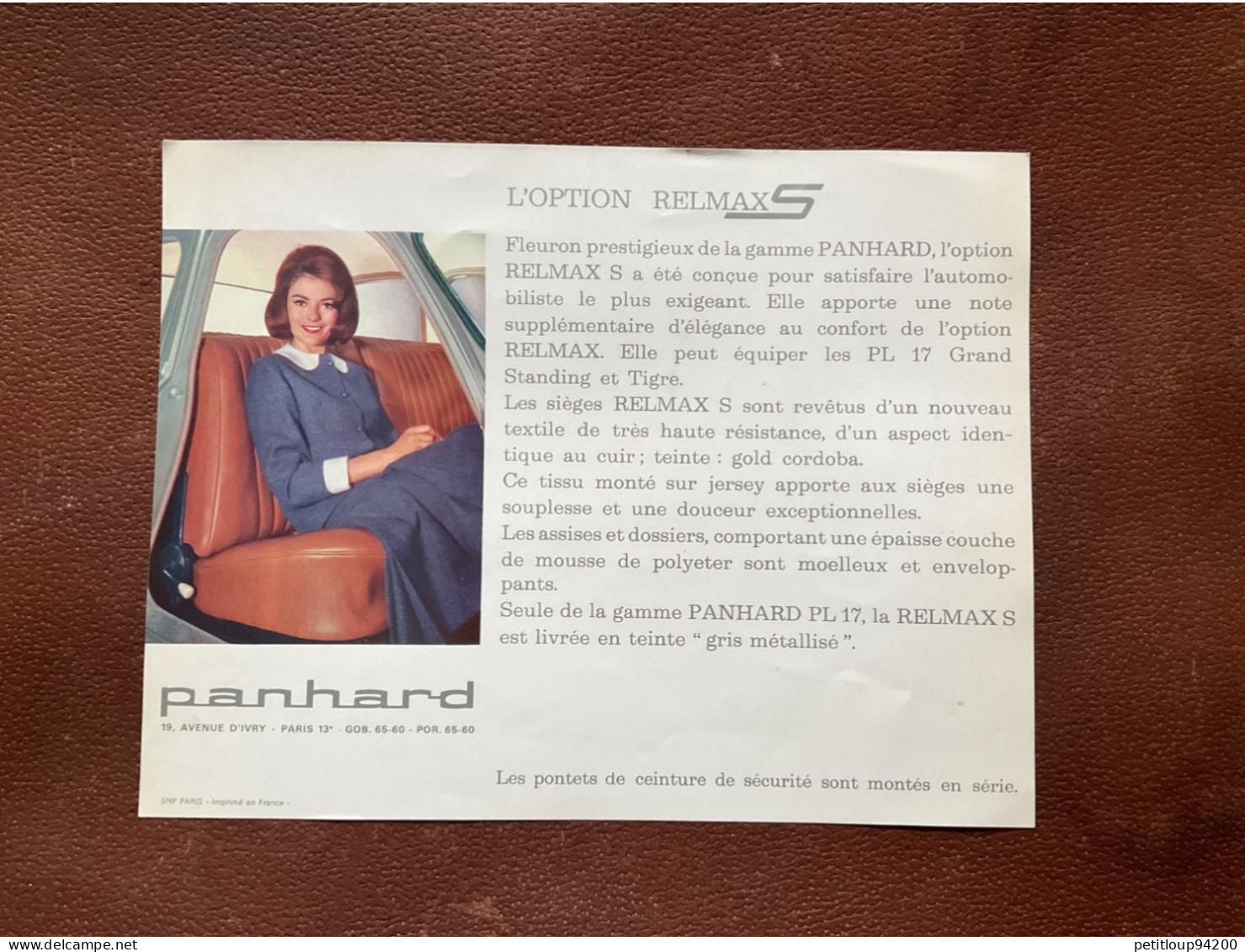 (21) DOCUMENT Commercial  PANHARD Relmax S - Cars