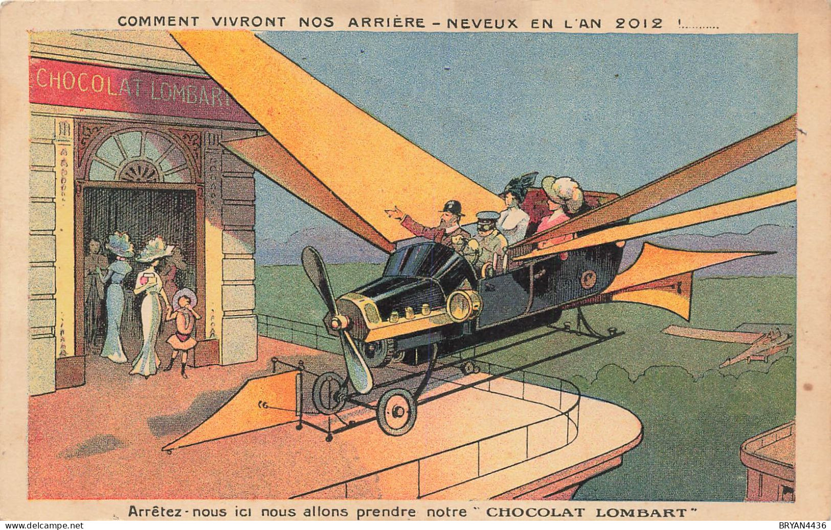 CHOCOLAT LOMBART - VISION FUTURISTE TRANSPORT De La VIE En L' AN 2012 En 1912 - CARTE POSTALE CHROMO ILLUSTREE (9x14cm) - Lombart