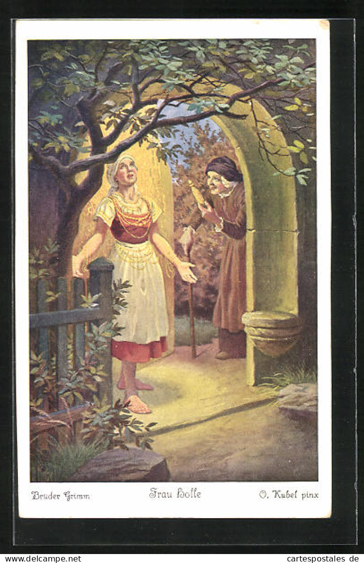 Künstler-AK Otto Kubel: Brüder Grimm, Frau Holle, Von Gold Bedeckt  - Fairy Tales, Popular Stories & Legends