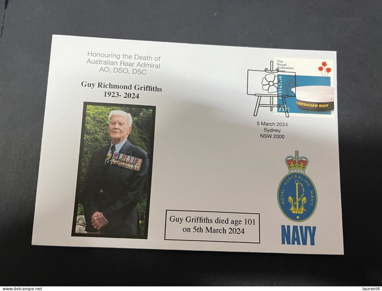 15-4-2024 (2 Z 7) Death Of Australian Resar Admiral Guy Griffiths (AO - DSO - DSC) 5th March 2024 At Age 101 (navy Stam) - Militaria