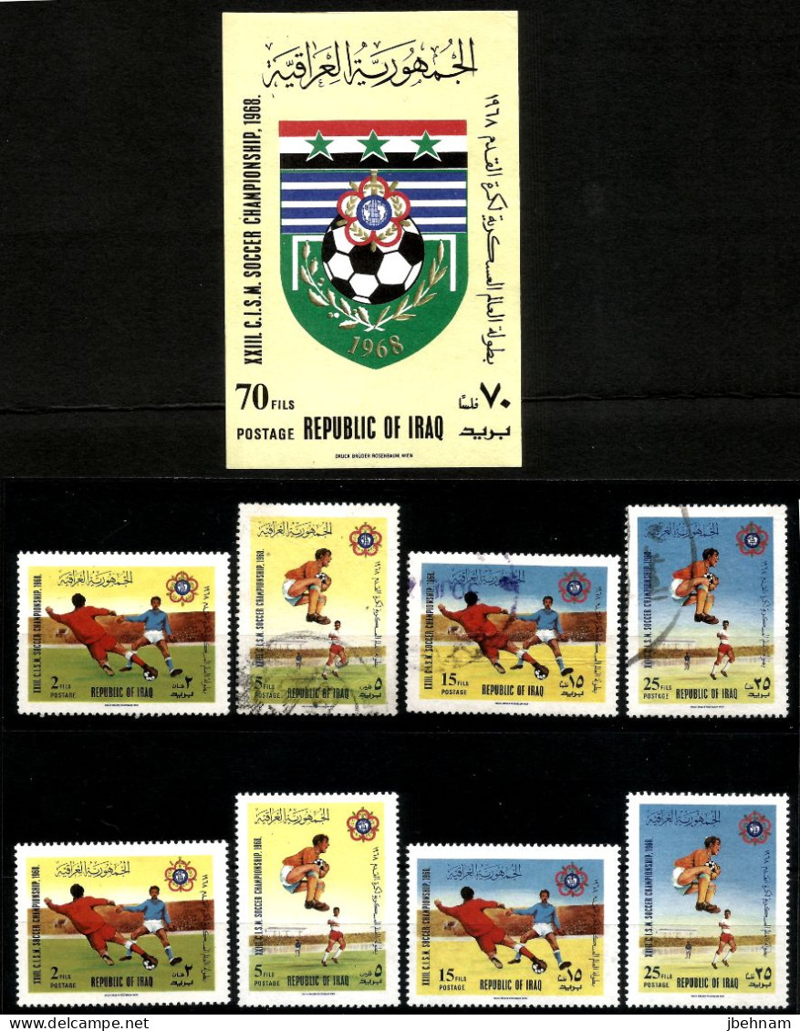 Stamps IRAQ (1968) 23rd International Military Football Championship  MNH/used + Miniature Sheet  SG 804-807 + MS808  CV - Iraq