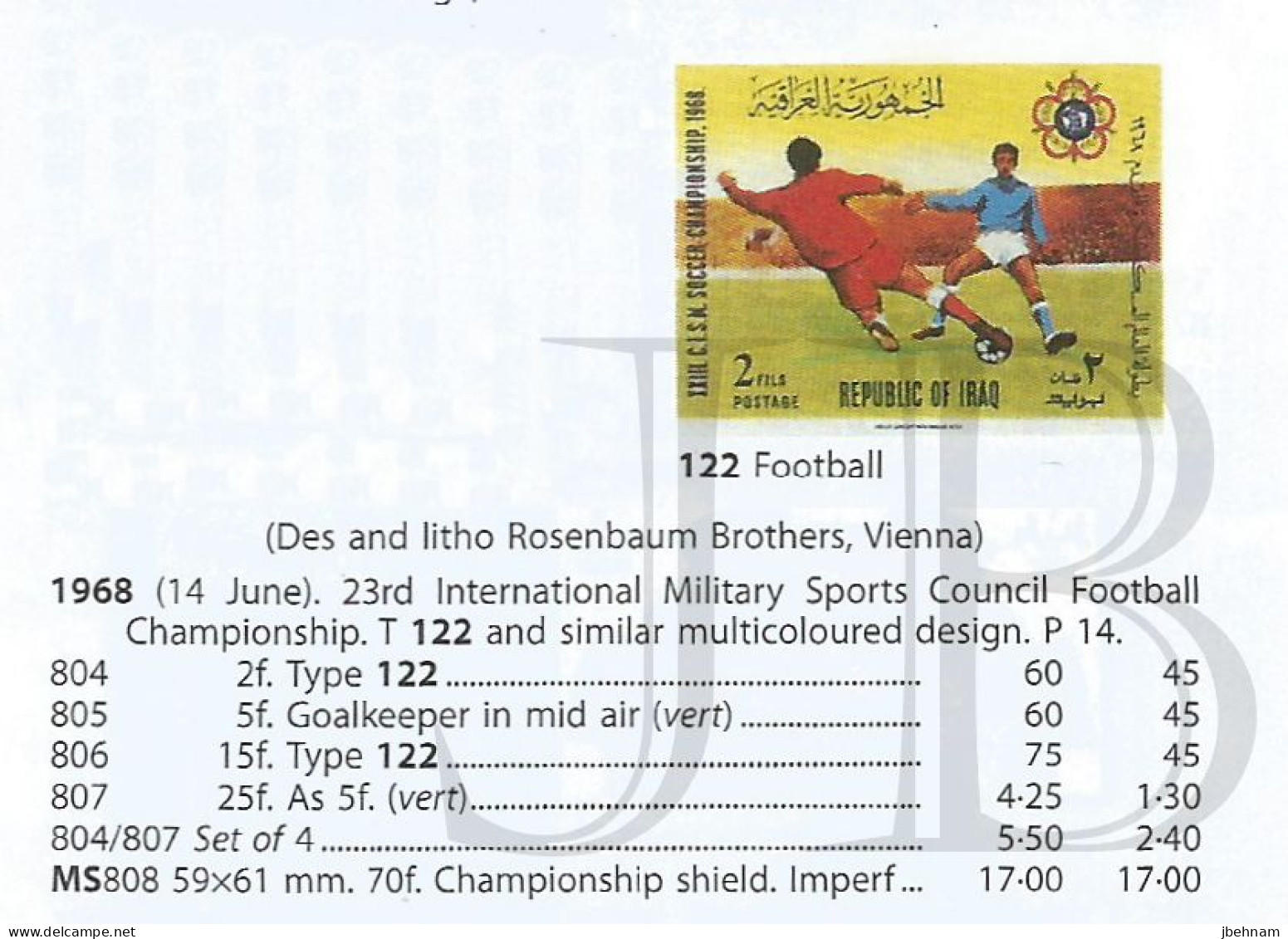 Stamps IRAQ (1968) 23rd International Military Football Championship  MNH/used + Miniature Sheet  SG 804-807 + MS808  CV - Irak