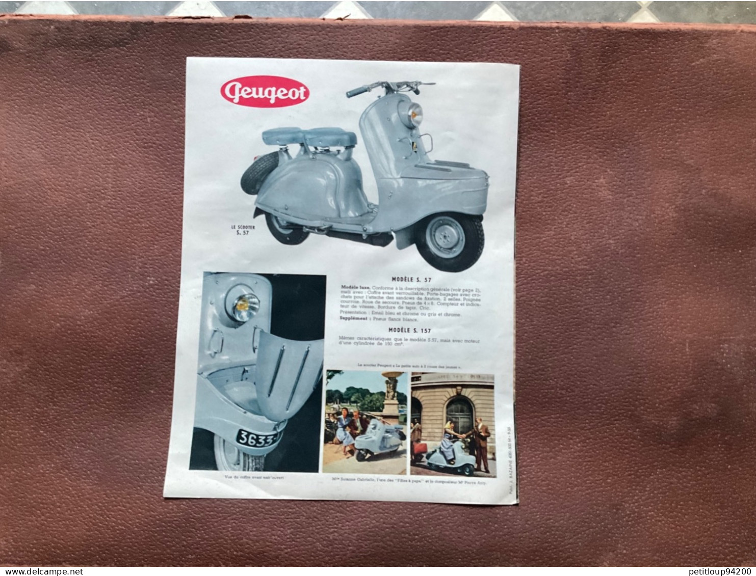 (24) DOCUMENT Commercial PEUGEOT Les Scooters 1956 - Trasporti