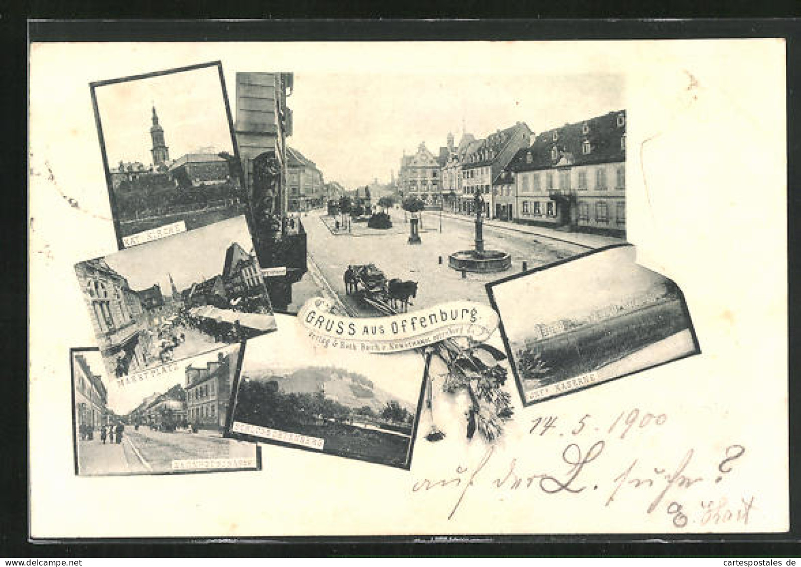 AK Offenburg, Marktplatz, Kath. Kirche, Inf. Kaserne  - Offenburg