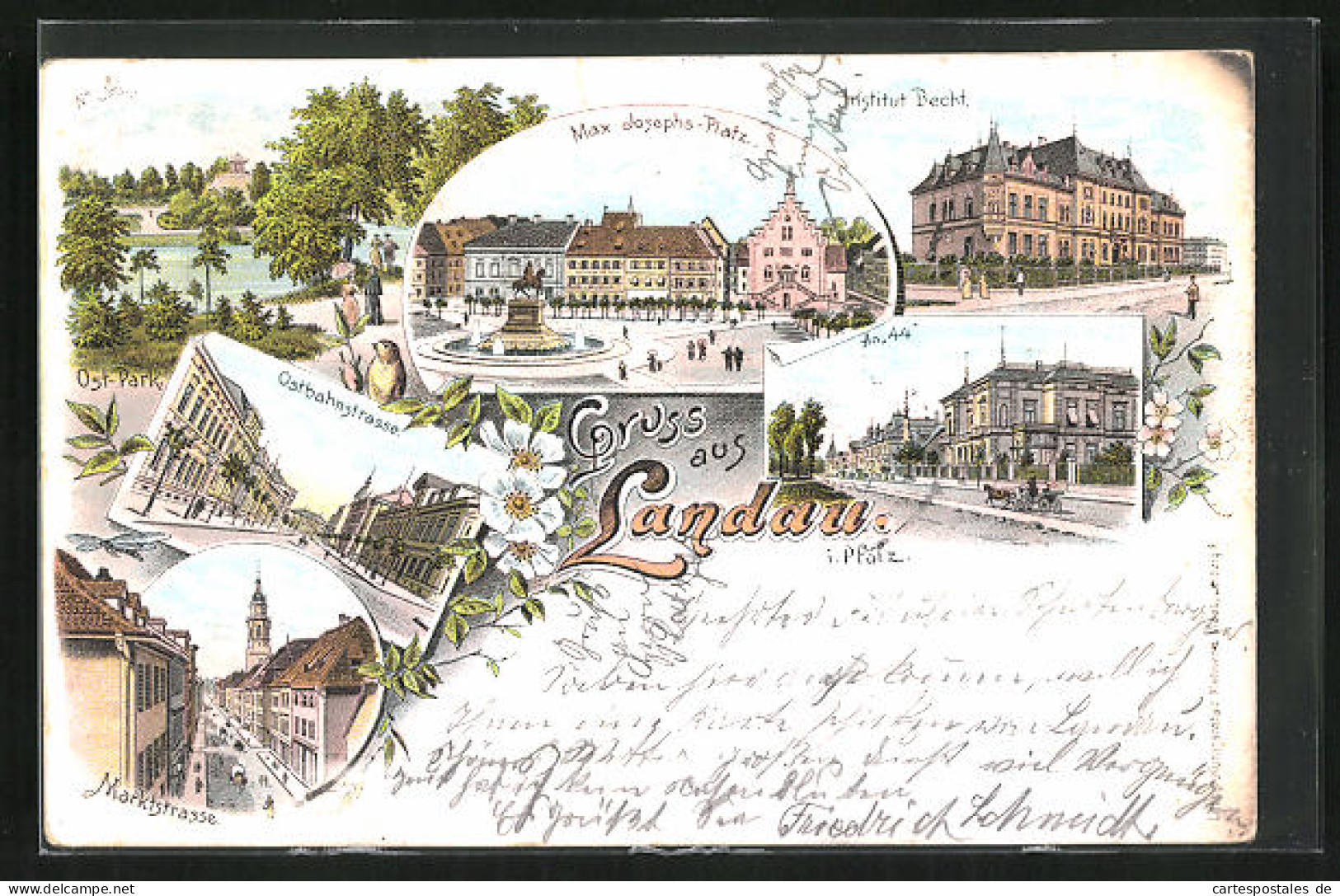 Lithographie Landau / Pfalz, Max-Josephs-Platz, Ostbahnstrasse, An 44  - Landau