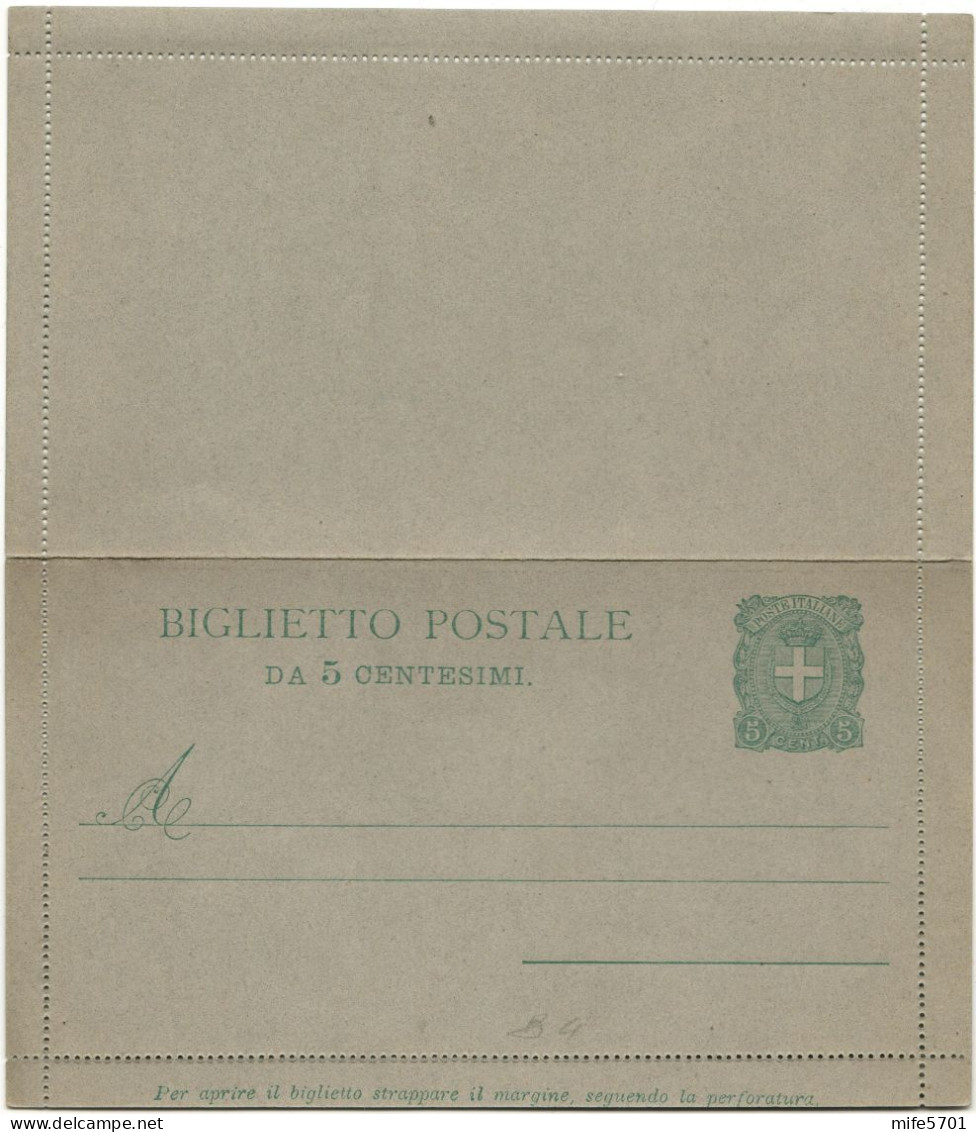 REGNO D'ITALIA B4 - 1897 BIGLIETTO POSTALE TIPO 'STEMMA MODIFICATO' DA C. 5 VERDE (VALORE IN CIFRE) NUOVO FILAGRANO B4 - Ganzsachen