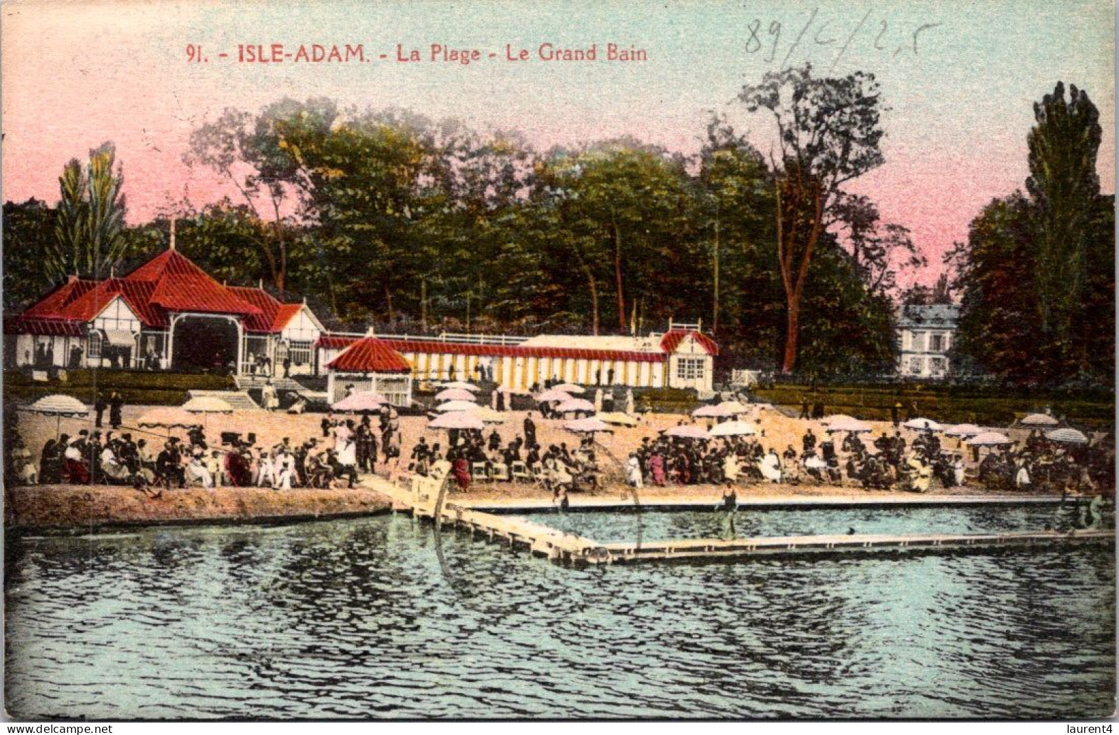 15-4-2024 (2 Z 8) France (posted In 1925 With Paris Art Expo Stamp) Plage Et Piscine De L'Isle Adam - Natación