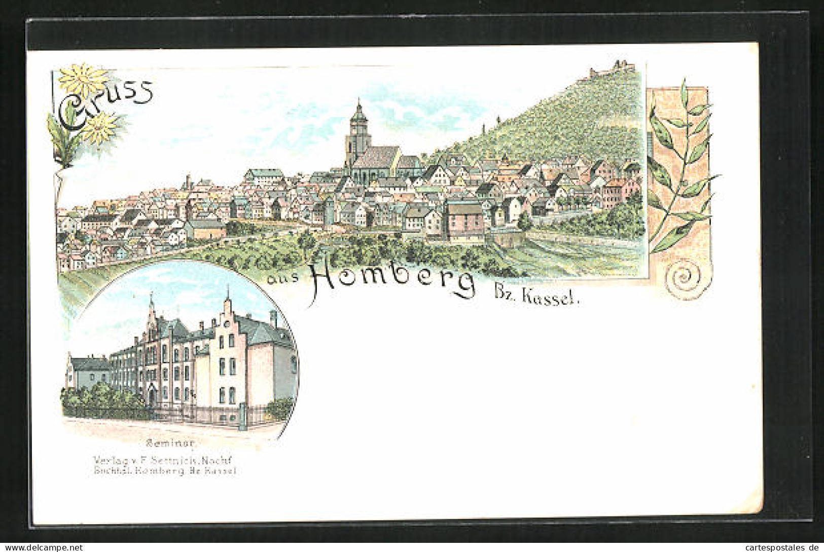 Lithographie Homberg, Seminar, Panorama Mit Kirche  - Homberg