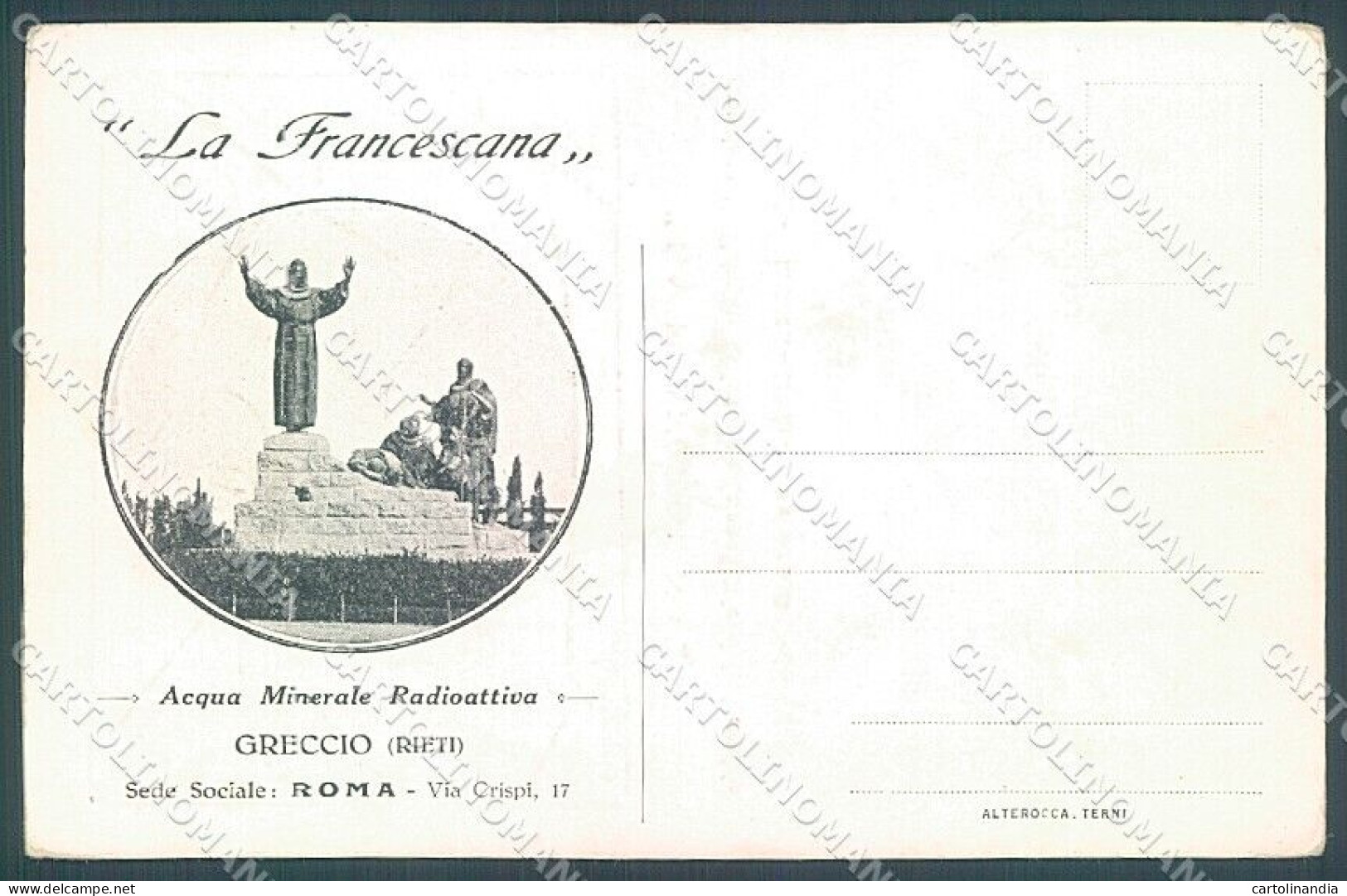Rieti Greccio La Francescana Pubblicitaria Alterocca Cartolina JK6188 - Rieti