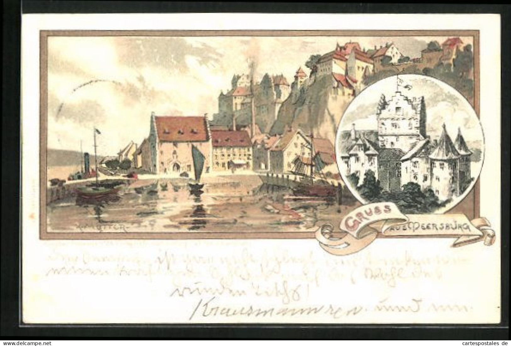 Künstler-AK Karl Mutter: Meersburg, Teilansicht, Burg  - Mutter, K.