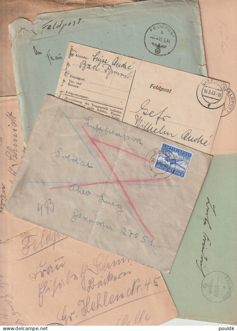 50 German Feldpost Covers From World War 2 From/to Fronts. Many Has Letters. Postal Weight 0,340 Kg. Please Read - Militaria