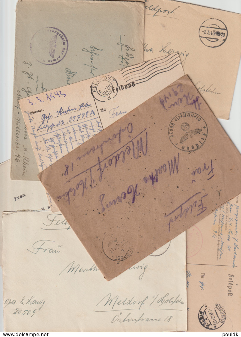 50 German Feldpost Covers From World War 2 From/to Fronts. Many Has Letters. Postal Weight 0,340 Kg. Please Read - Militaria