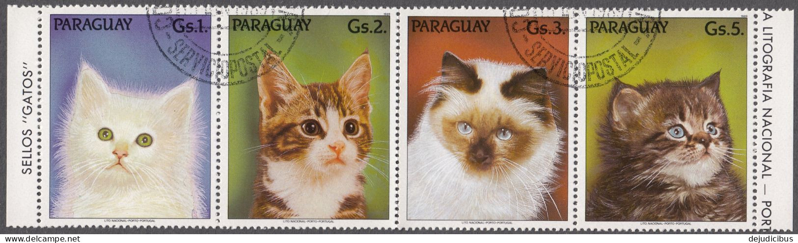 PARAGUAY - 1989 - Lotto Di Quattro Valori Usati Se-tenant Raffiguranti Gatti; Yvert 2424/2427. - Paraguay