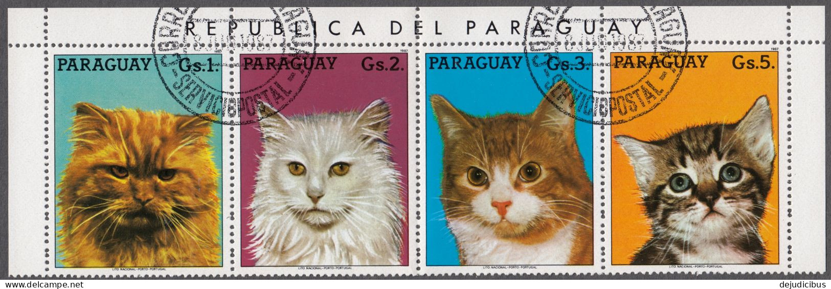 PARAGUAY - 1987 - Lotto Di Quattro Valori Usati Se-tenant Raffiguranti Gatti; Yvert 2286A/2286D. - Paraguay