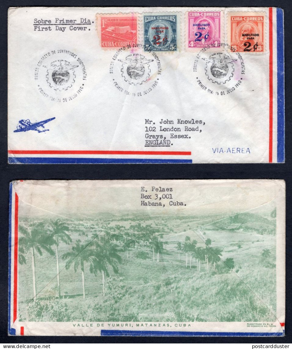 CUBA 1960 FDC Covert To England. ILLUSTRATED Advertising. Surcharged Stamps (p54) - Cartas & Documentos