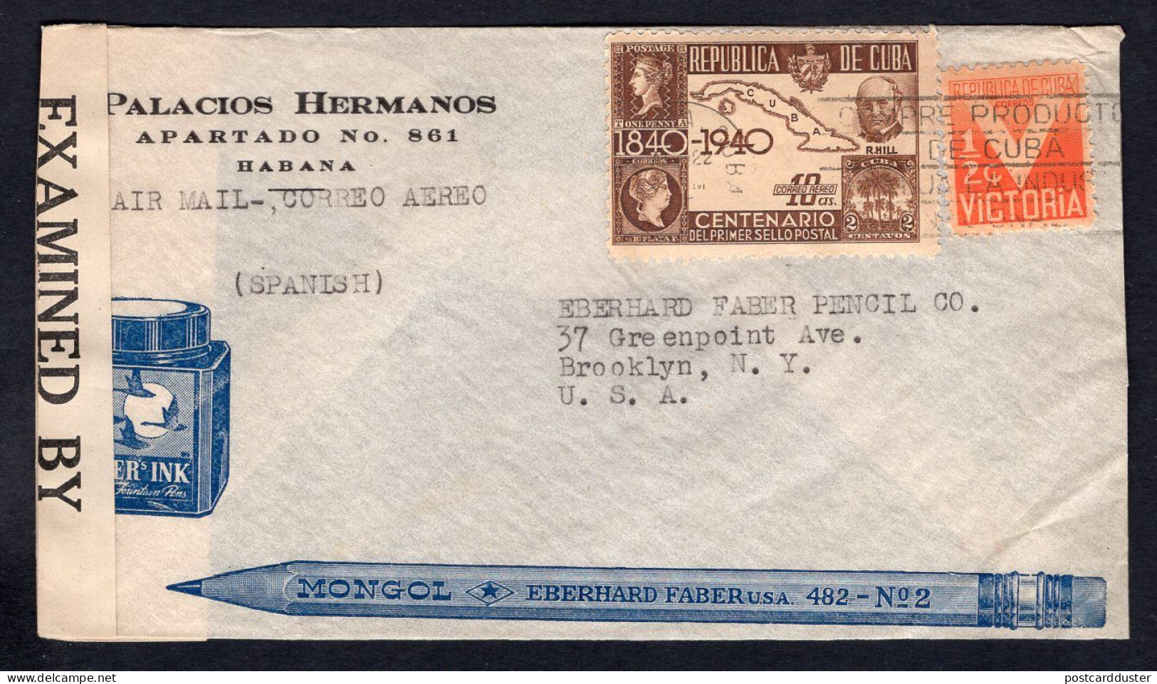 CUBA 1940s Censored Cover To USA. Mongol Pencil & Ink ILLUSTRATED Advertising (p66) - Lettres & Documents