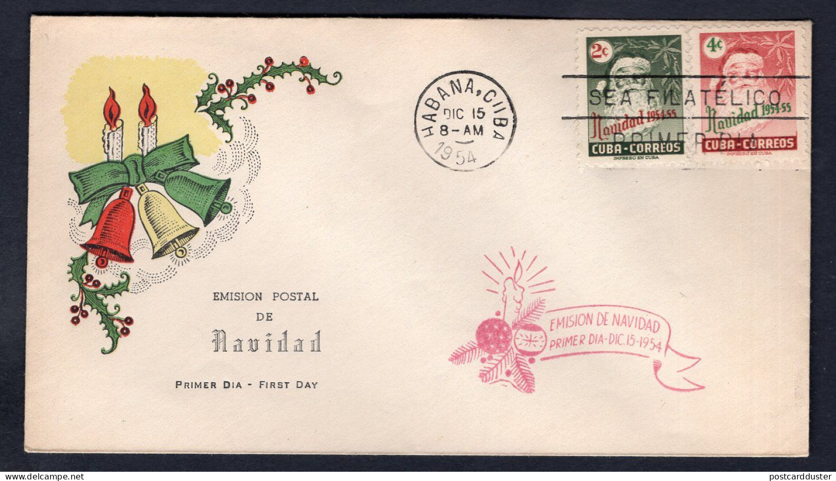 CUBA 1954 FDC Cover. Christmas. Cachet, Unaddressed. Santa Claus Stamps (p80) - Storia Postale