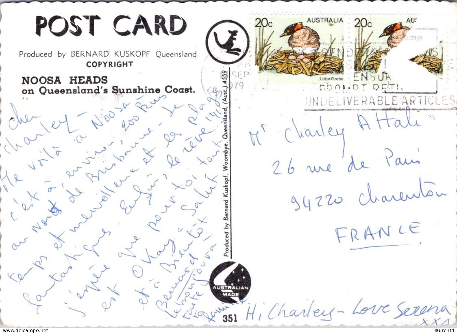 15-4-2024 (2 Z 10) Australia  (posted To France 1979 With Birds Stamps) Map Of Noosa Head (QLD) - Cartes Géographiques