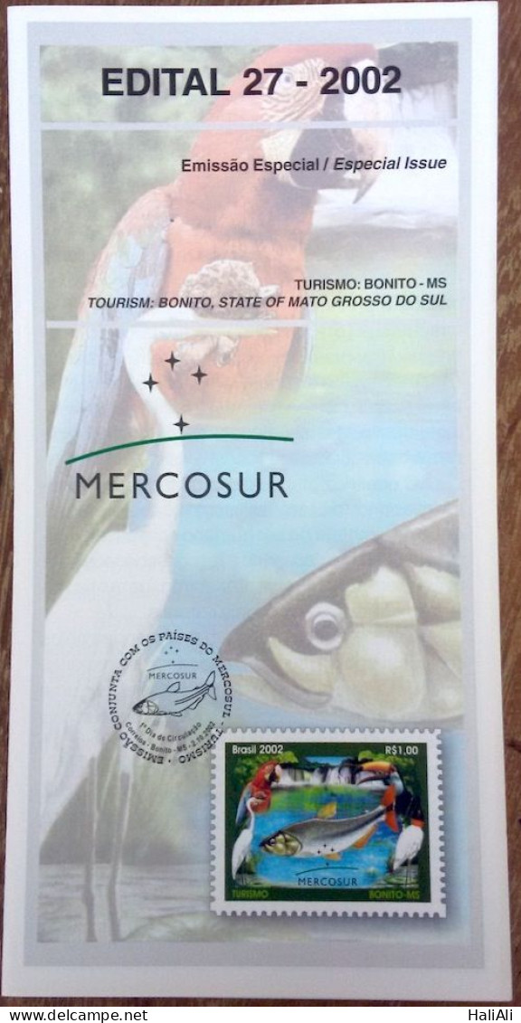 Brochure Brazil Edital 2002 27 Mercosur Turismo Bonito Peixe Without Stamp - Lettres & Documents