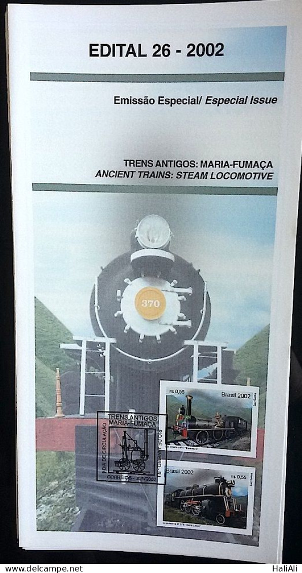 Brochure Brazil Edital 2002 26 Old Trains Maria Fumaça Locomotive Train Without Stamp - Briefe U. Dokumente