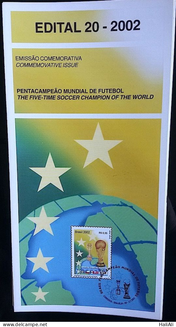 Brochure Brazil Edital 2002 20 Five-time World Football Champion Without Stamp - Cartas & Documentos