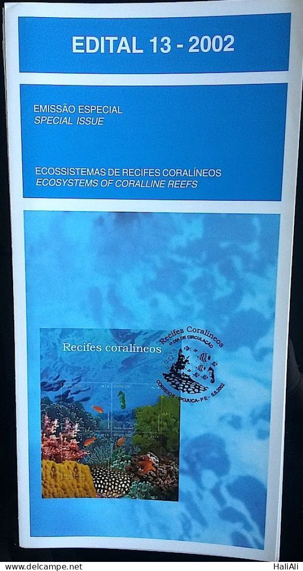 Brochure Brazil Edital 2002 13 Coral Reef Ecosystems Without Stamp - Lettres & Documents