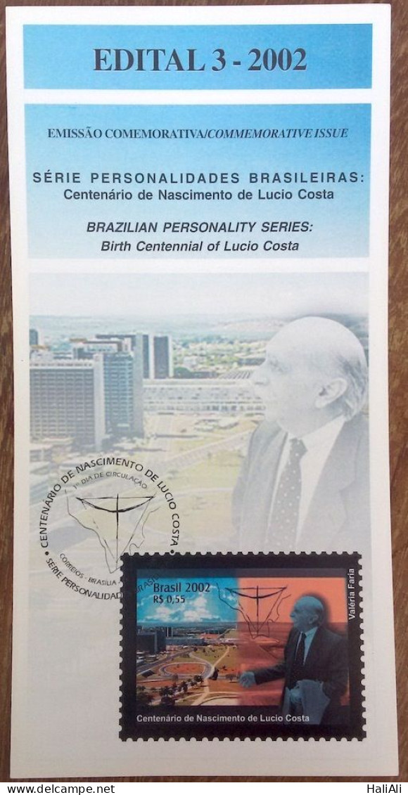 Brochure Brazil Edital 2002 03 Lucio Costa Brasília Without Stamp - Covers & Documents