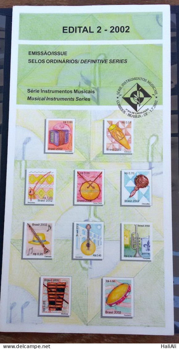 Brochure Brazil Edital 2002 02 Musical Instruments Harmonica Rattle Mandolin Without Stamp - Lettres & Documents